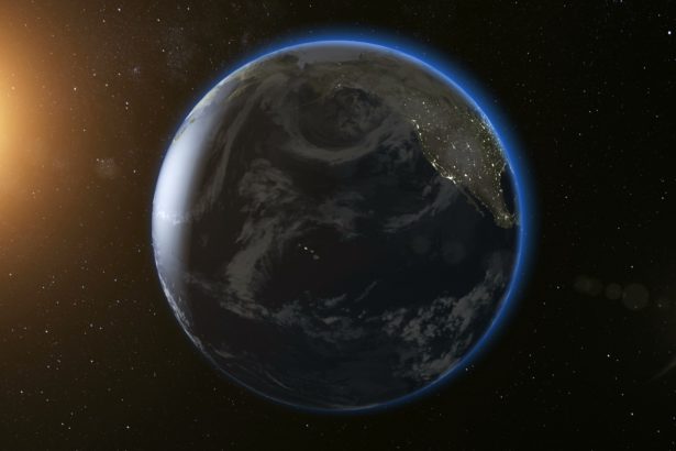 Space view on Planet Earth and Sun in Universe